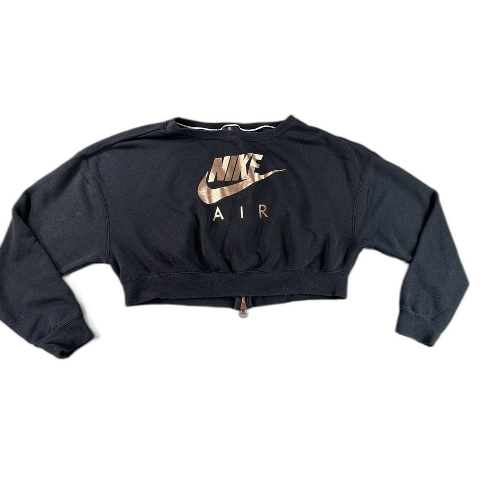 Nike Air‎ Cropped Sweatshirt Womens S Black Cotton Blend Regular Fit Long Sleeve